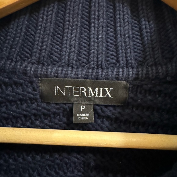INTERMIX Pullover Sweater size P Navy Blue COTTON + SILK Zipper Sleeves Edgy - Picture 2 of 4